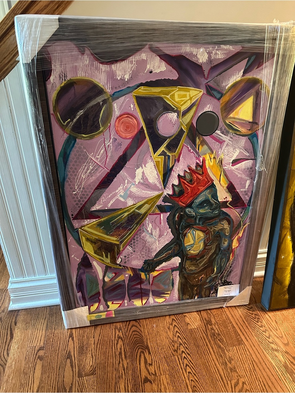 Abstract Crowned Figure Painting in Pink and Gold